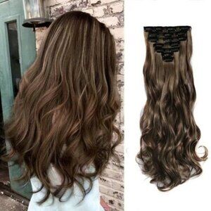 BEAUTY Clip in Hair Extensions Highlight Brown
